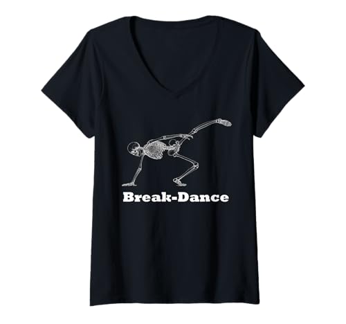 Damen Breakdance-Skelett T-Shirt mit V-Ausschnitt Damen Breakdance-Skelett T-Shirt mit V-Ausschnitt von Seville Fashion Designs