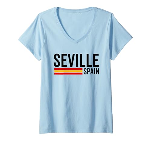 Damen Sevilla-Flagge von Sevilla, Spanien, Souvenirs aus Sevilla España Sevillian T-Shirt mit V-Ausschnitt von Seville Spain Souvenir Vacation Travel