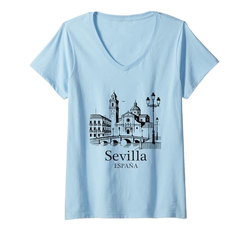 Damen Sevilla Spanien Souvenirs Flagge von Sevilla España Bandera T-Shirt mit V-Ausschnitt von Seville Spain Souvenir Vacation Travel