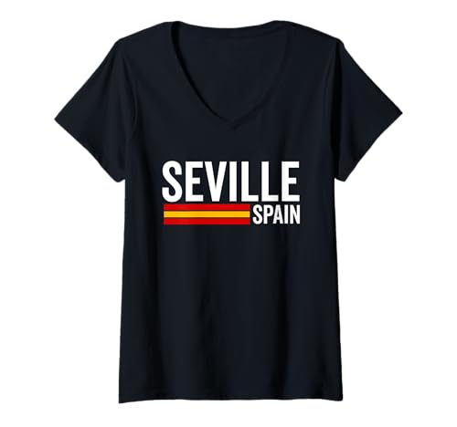 Damen Sevilla Spanien Souvenirs Flagge von Sevilla España Bandera T-Shirt mit V-Ausschnitt von Seville Spain Souvenir Vacation Travel