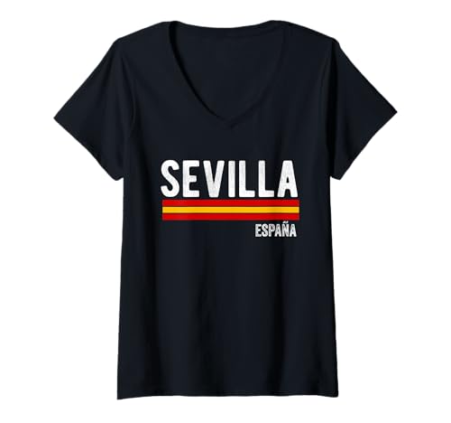Damen Sevilla Spanien Souvenirs Flagge von Sevilla España Bandera T-Shirt mit V-Ausschnitt von Seville Spain Souvenir Vacation Travel