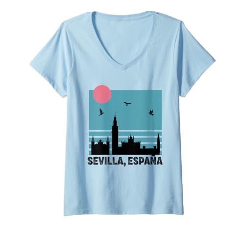 Damen Sevilla Spanien Souvenirs aus Sevilla España Sevillian T-Shirt mit V-Ausschnitt von Seville Spain Souvenir Vacation Travel