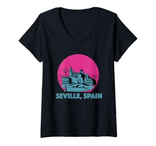 Damen Sevilla Spanien Souvenirs aus Sevilla España Sevillian T-Shirt mit V-Ausschnitt von Seville Spain Souvenir Vacation Travel