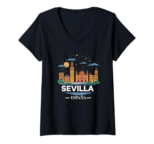 Damen Sevilla Spanien Souvenirs aus Sevilla España Sevillian T-Shirt mit V-Ausschnitt von Seville Spain Souvenir Vacation Travel