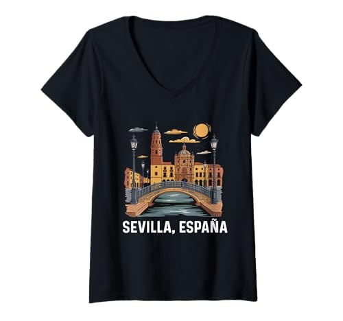 Damen Sevilla Spanien Souvenirs aus Sevilla España Sevillian T-Shirt mit V-Ausschnitt von Seville Spain Souvenir Vacation Travel