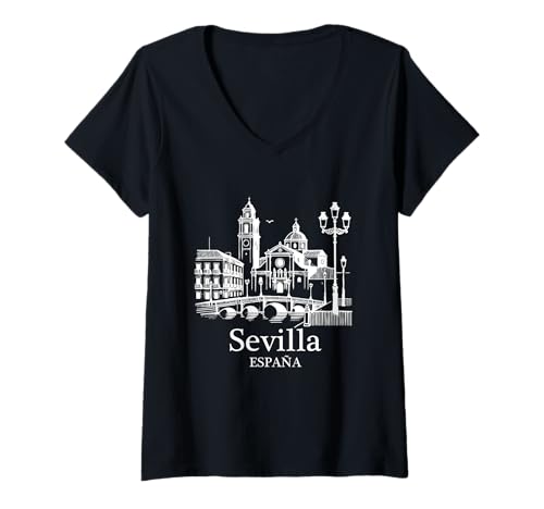 Damen Sevilla Spanien Souvenirs aus Sevilla España Sevillian T-Shirt mit V-Ausschnitt von Seville Spain Souvenir Vacation Travel