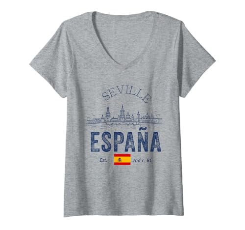 Damen Sevilla Spanien Souvenirs aus Sevilla España Sevillian T-Shirt mit V-Ausschnitt von Seville Spain Souvenir Vacation Travel