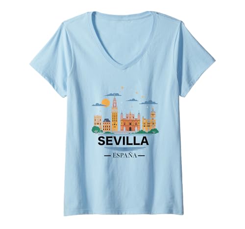 Damen Sevilla Spanien Souvenirs aus Sevilla España Sevillian T-Shirt mit V-Ausschnitt von Seville Spain Souvenir Vacation Travel