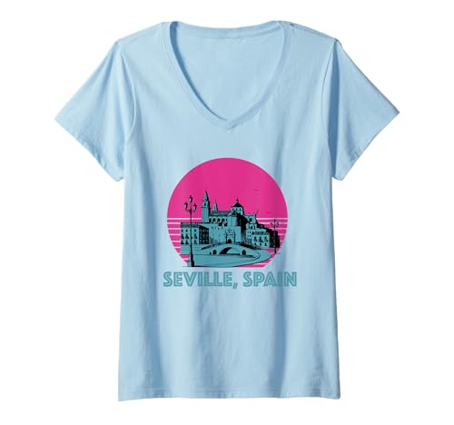 Damen Sevilla Spanien Souvenirs from Sevilla España Sevillian Skylin T-Shirt mit V-Ausschnitt von Seville Spain Souvenir Vacation Travel