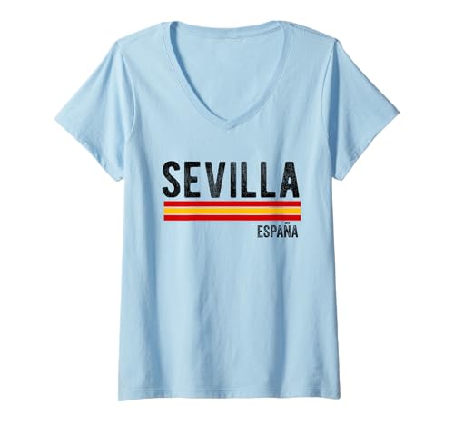 Damen Sevilla Spanien Souvenirs from Sevilla España Skyline Flag T-Shirt mit V-Ausschnitt von Seville Spain Souvenir Vacation Travel