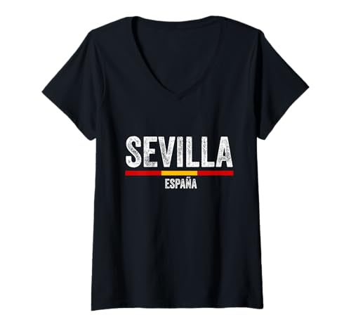 Damen Souvenirs aus Sevilla Spanien Flagge Sevilla España Herren Damen T-Shirt mit V-Ausschnitt von Seville Spain Souvenir Vacation Travel