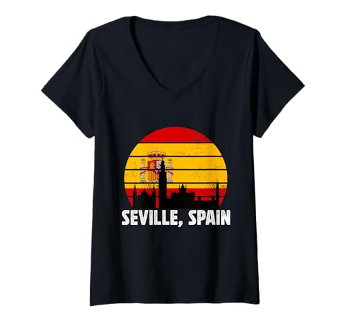 Damen Souvenirs aus Sevilla Spanien Flagge Sevilla España Herren Damen T-Shirt mit V-Ausschnitt von Seville Spain Souvenir Vacation Travel