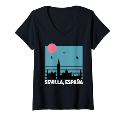 Damen Souvenirs aus Sevilla Spanien Sevilla España Herren Damen T-Shirt mit V-Ausschnitt von Seville Spain Souvenir Vacation Travel