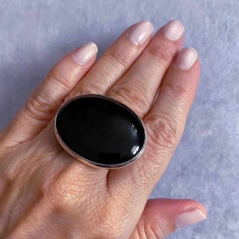 Ovaler Schwarzer Onyx, 925 Sterling Silber Ring von SevimsDesign
