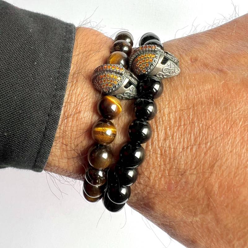 Wikinger Maske Armband Tigerauge & Onyx Perlen Armband von SevimsDesign