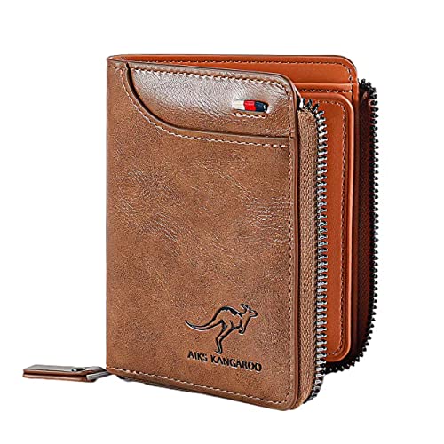 Sevitini Herren Leder geldbörse, Portemonnaie Herren klein mit RFID NFC Schutz, geldbörse Herren mit Reissverschluss mit 13 Fächer, mit Münzfach und Scheinfach (Braun) von Sevitini