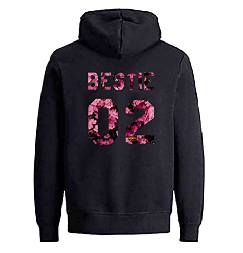 Best Friends Hoodie für Mädchen Bestie 02 Hoodie Best Friends Pullover Sweatshirt Schwester Pullover BFF Pullover Hoodie 1 Stück(Blume-Schwarz-Bestie-02,M) von Sevpuikl