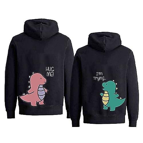 Dinosaurier-Pärchen-Pullover Couple Mr Mrs Kapuzenpulli Partner Kapuzenpullover Personalisiert King Queen Aufdruck Sweatshirt für Paar 1 Stück(Schwarz-Women,M) von Sevpuikl