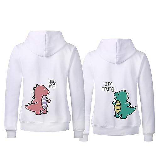 Dinosaurier-Pärchen-Pullover Couple Mr Mrs Kapuzenpulli Partner Kapuzenpullover Personalisiert King Queen Aufdruck Sweatshirt für Paar 1 Stück(Weiß-Men,M) von Sevpuikl