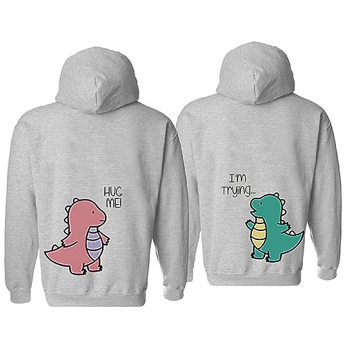 Dinosaurier-Pärchen-Pullover Couple Mr Mrs Kapuzenpulli Partner Kapuzenpullover Personalisiert King Queen Aufdruck Sweatshirt für Paar 1 Stück(grau-Men,L) von Sevpuikl