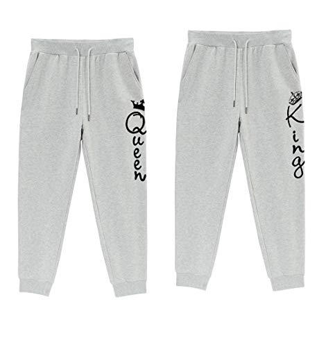 King Queen Hose Couple Pants Damen Herren Sweatpant Jogger Jogginghose Pärchen Baumwollhose Jerseypants Damen Schwarz Stoffhose Sporthose Freizeithose Grau 100% Baumwolle 1 Stück(Grau-KING,185) von Sevpuikl