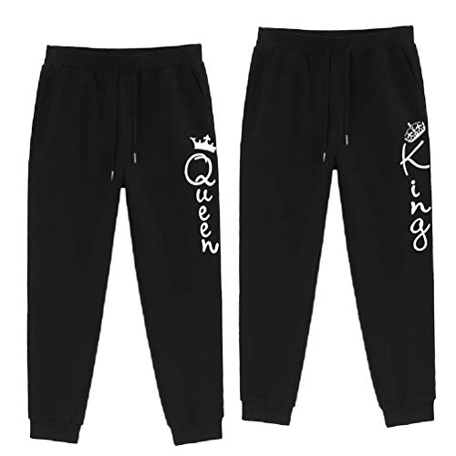 King Queen Hose Couple Pants Damen Herren Sweatpant Jogger Jogginghose Pärchen Baumwollhose Jerseypants Damen Schwarz Stoffhose Sporthose Freizeithose Grau 100% Baumwolle 1 Stück(Schwarz-KING,185) von Sevpuikl