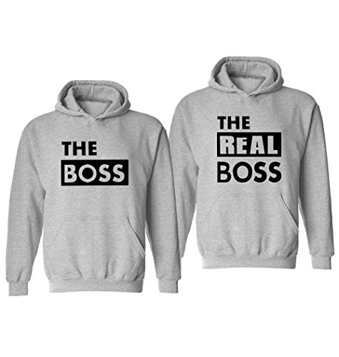 Pärchen Hoodie Couple Hoodie Pärchen Pullover Sweatshirt Paar Pulli The Boss The Real Boss Kapuzenpullover Partnerlook Couple Geschen Schwarz Weiß Grau 1 Stücke(Men-Grau,S) von Sevpuikl