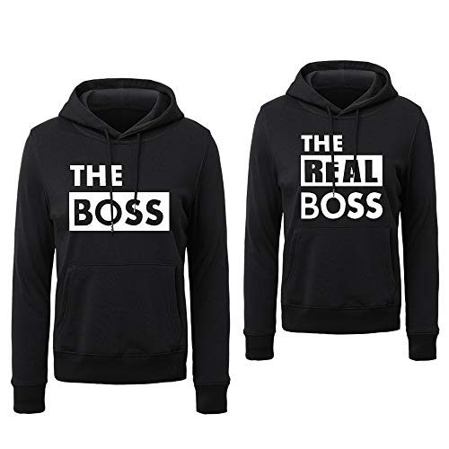 Pärchen Hoodie Couple Hoodie Pärchen Pullover Sweatshirt Paar Pulli The Boss The Real Boss Kapuzenpullover Partnerlook Couple Geschen Schwarz Weiß Grau 1 Stücke(Men-Schwarz,L) von Sevpuikl