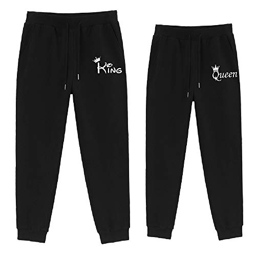 Sevpuikl King Queen Sweatpants für Damen Heeren Couples Pants Jogginghose Slim Fit Trainingshose Sporthose Freizeithose Fitnesshose Baumwolle 1 Stück(Schwarz-King,XL) von Sevpuikl