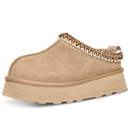Sevpuikl Pantoffeln Warm Gefüttert Mit Plateau Damen Plateau Mini-Pantoffeln Warme Lässige Slip-on Slipper(Beige-Frauen，39) von Sevpuikl
