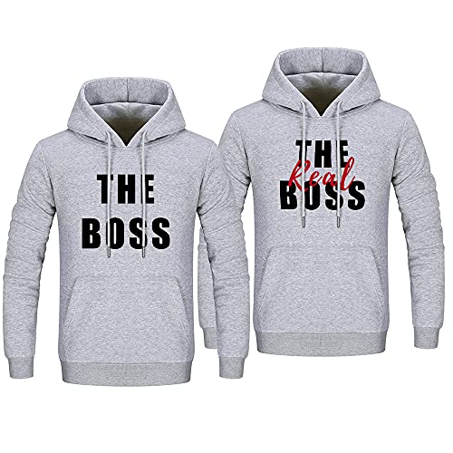 Sevpuikl The Real Boss Partner Pullover für Pärchen Hoodie für Valentinstag Couple Geschenke King Queen Pullover Liebespaar Kapuzenpullover Partnerlook für Paar 1 Stück(grau-Men,M) von Sevpuikl