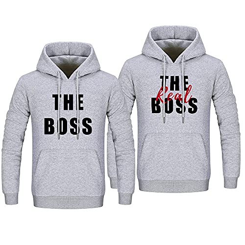 The Real Boss Partner Pullover für Pärchen Hoodie für Valentinstag Couple Geschenke King Queen Pullover Liebespaar Kapuzenpullover Partnerlook für Paar 1 Stück(grau-Women,M) von Sevpuikl