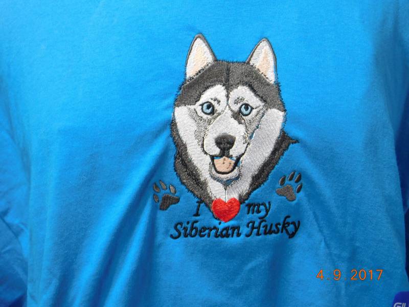 Neue Liebe Ich Meine Siberian Husky T-Shirt Bestickt von SewCrazyPets