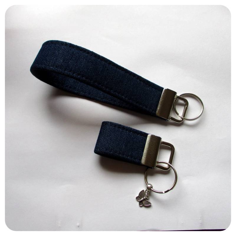 Denim Keyfob/Armband Schlüsselring in Indigo Baumwoll-Denim Schlüsselanhänger Handgemacht Schottland von SewKura