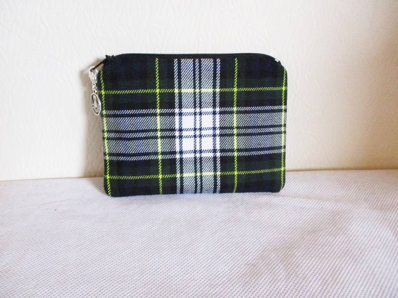 Tartan Geldbörse/Pouch Zip Purse Gorgon Dress Karo Grün Weiß Schwarz Handgefertigt in Schottland von SewKura