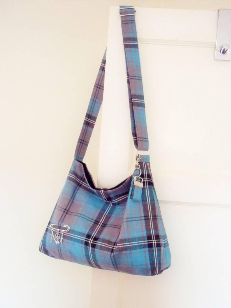 Tartan Umhängetasche/Slouchy Türkis & Grau Karierte Geldbörse Handtasche Handmade in Scotland Geschenk Für Sie von SewKura