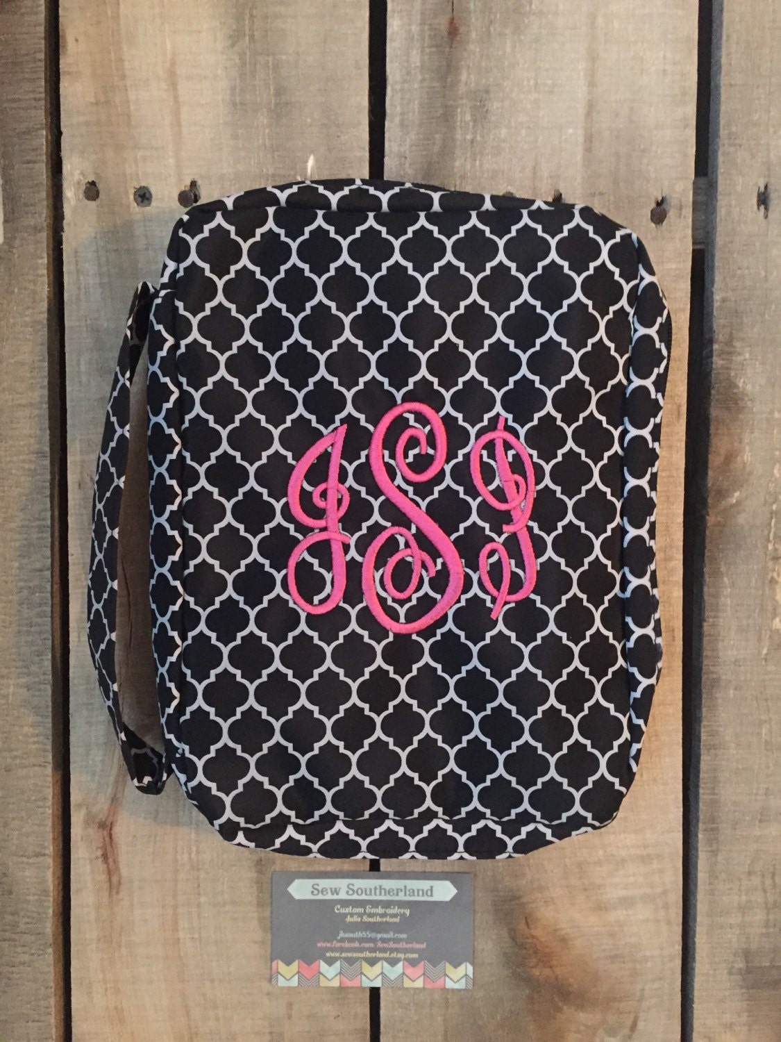 Bibelhülle Mit Monogramm Grau Und Aqua Pink Schwarz von SewSoutherland