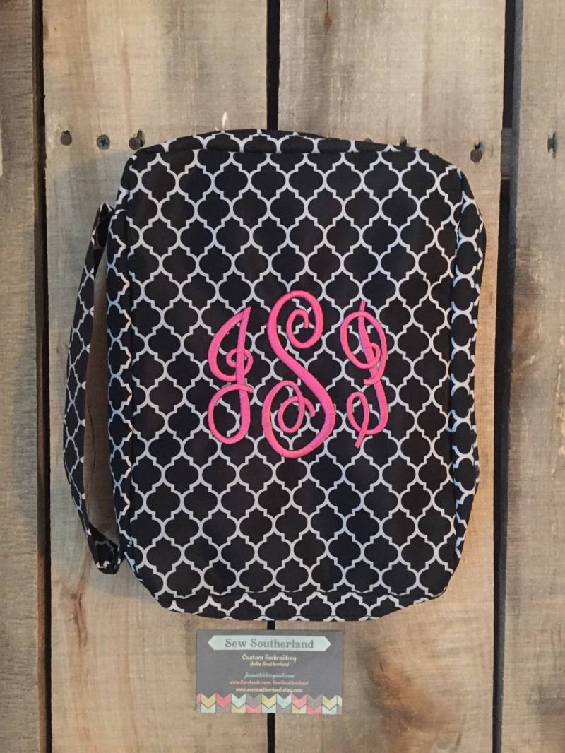 Bibelhülle Mit Monogramm Grau Und Aqua Pink Schwarz von SewSoutherland
