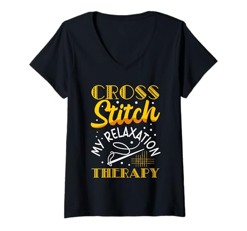 Damen Cross Stitching Sewing Cross Stitcher Cross Stitching T-Shirt mit V-Ausschnitt Damen Cross Stitching Sewing Cross Stitcher Cross Stitching T-Shirt mit V-Ausschnitt von Sewing Cross Stitching Tees