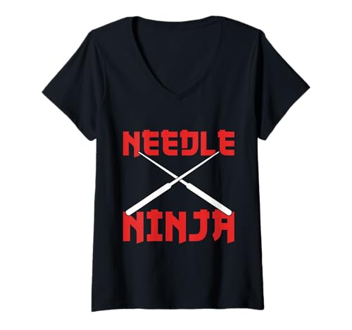 Damen Needle Ninja Funny Sewing Craft Design T-Shirt mit V-Ausschnitt Damen Needle Ninja Funny Sewing Craft Design T-Shirt mit V-Ausschnitt von Sewing Humor Needle Thread Men Women Kids