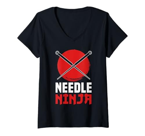 Damen Needle Ninja Funny Sewing Craft Design T-Shirt mit V-Ausschnitt Damen Needle Ninja Funny Sewing Craft Design T-Shirt mit V-Ausschnitt von Sewing Humor Needle Thread Men Women Kids