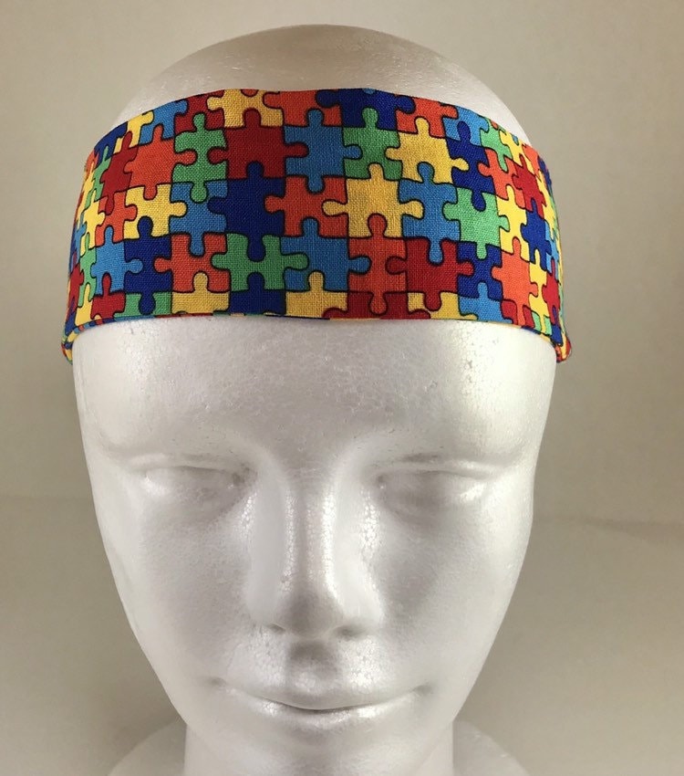 Autismus Bewusstsein Regenbogen Puzzle Stück Stirnband - Baumwolle Workout Druck von SewingArtsPlanet