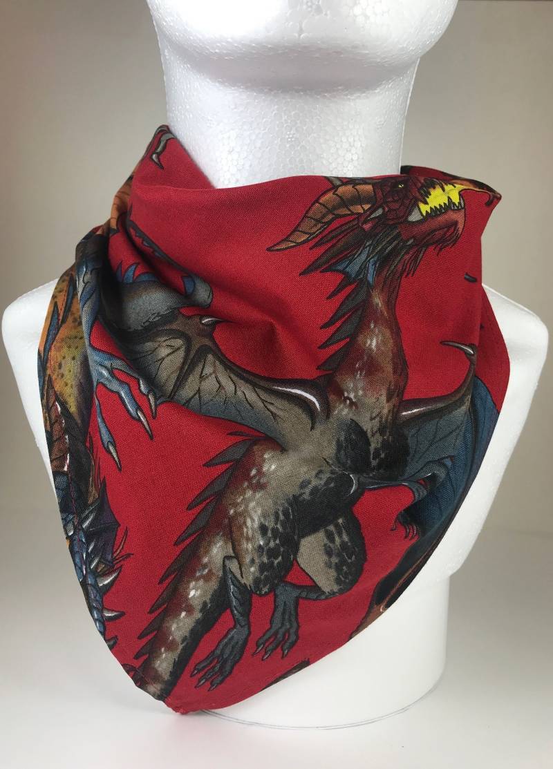 Bandana Dragon Classic Fantasy Dragons Auf Rot - Alexander Henry Designer Bandana, Halstuch Aus Hochwertiger Baumwolle von SewingArtsPlanet