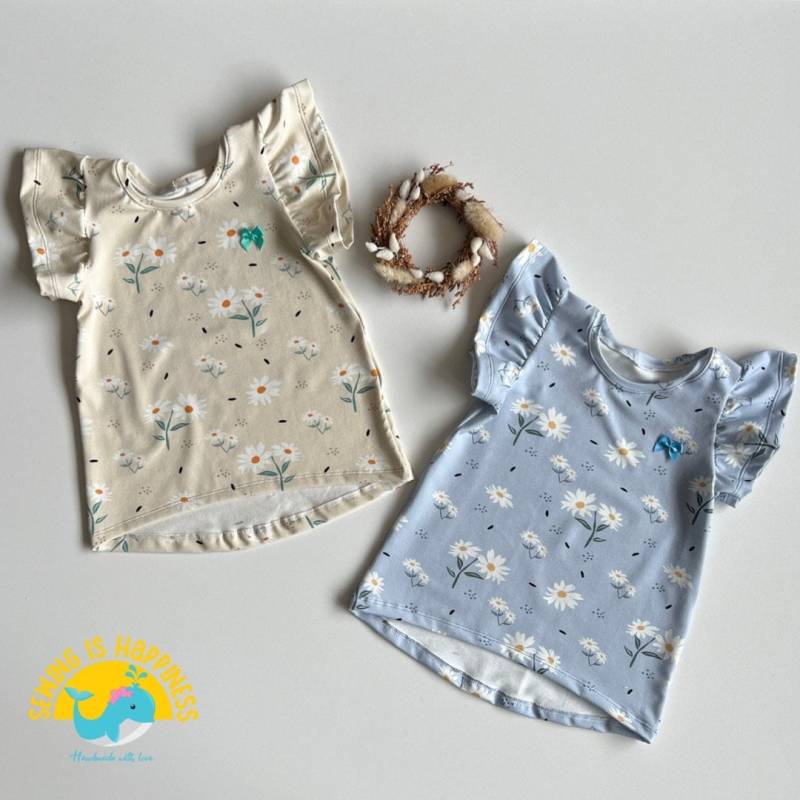 Blumen Shirt Mit Rüschen Für Baby Mädchen | Cutie Aus Biobaumwolljersey in Braun Ab Gr. 80 Bis 122 von SewingIsHappinessDE