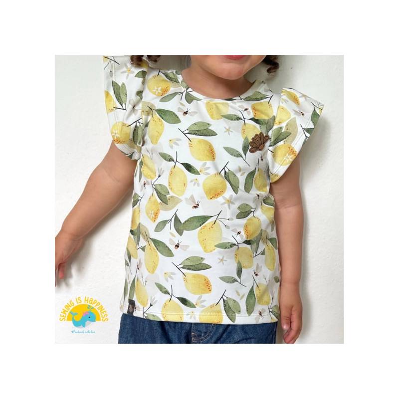 Cutie Shirt Baby Mädchen Zitronenliebe Mit Rüschenärmeln Baumwolljersey | Sommer Ab Gr. 80 Bis 128 Applikation von SewingIsHappinessDE