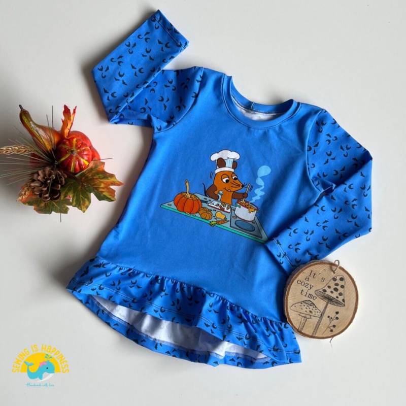 Die Maus Halloween Langarm T-Shirt Tunika Baby Mädchen in Blau | Baumwolljersey Ab Gr. 80 Bis 128 von SewingIsHappinessDE