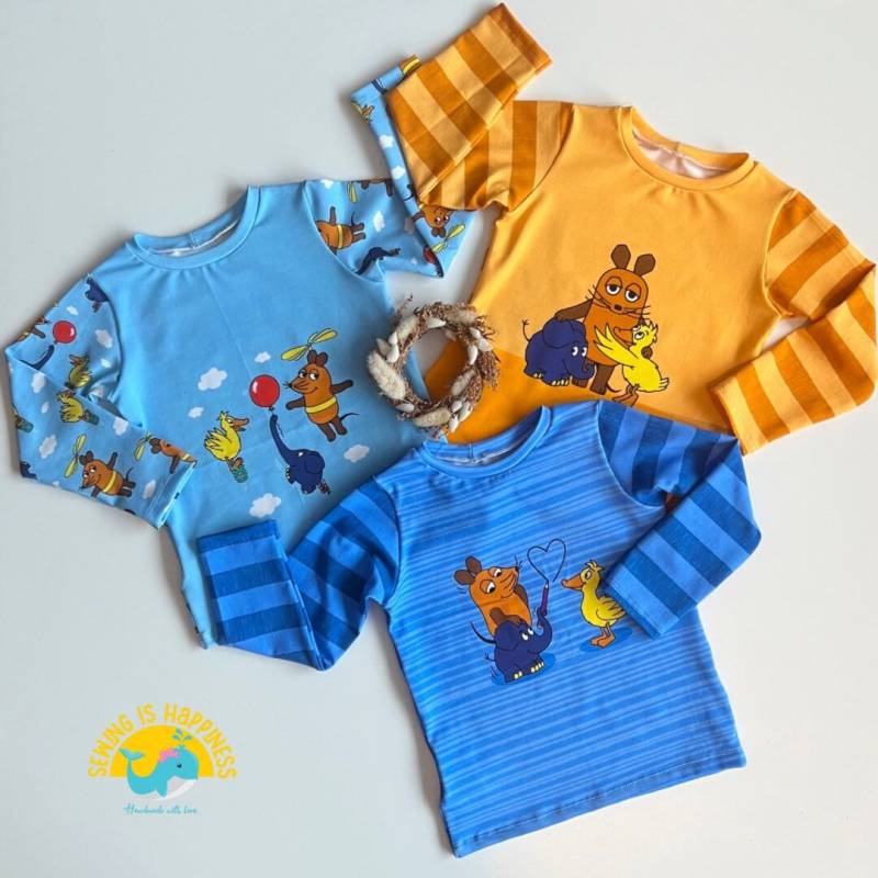 Die Maus T-Shirt Für Baby Jungen Oder Mädchen Unisex | Ente Elefant in Blau Orange Langarm Tshirt Ab Gr. 80 Bis 128 von SewingIsHappinessDE