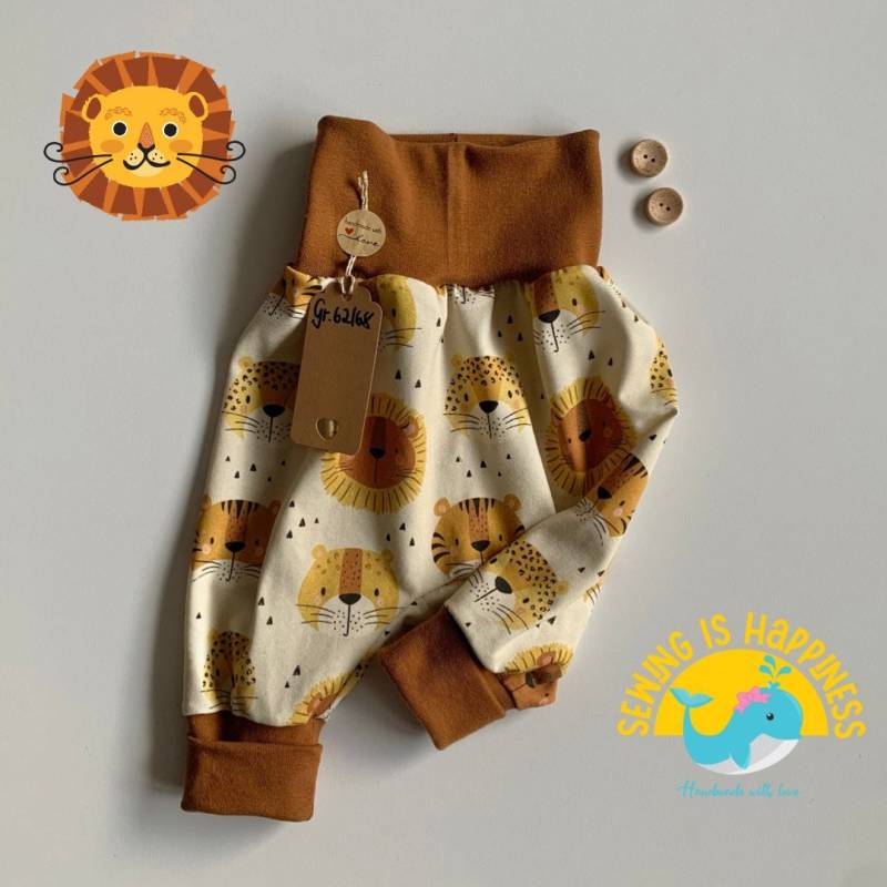 Pumphose Baby Jungen Oder Mädchen | Mit Löwen Kinder Unisex Mitwachshose Baumwolljersey Ab Gr.50 Bis Gr.104 von SewingIsHappinessDE
