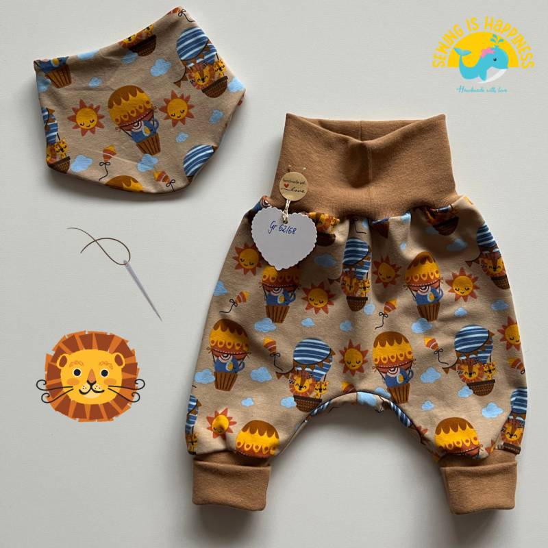 Pumphose Baby Set Jungen Oder Mädchen L Mit Halstuch | Löwen Kinder Unisex Mitwachshose Baumwolljersey Ab Gr.50 Bis Gr.104 von SewingIsHappinessDE