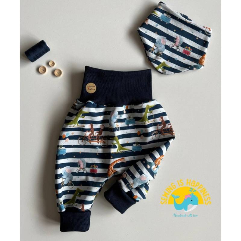 Pumphose Baby Set Jungen Zootiere Dunkelblau | Kinder Unisex Mitwachshose French Terry Sweat Ab Gr.50 Bis Gr.104 von SewingIsHappinessDE